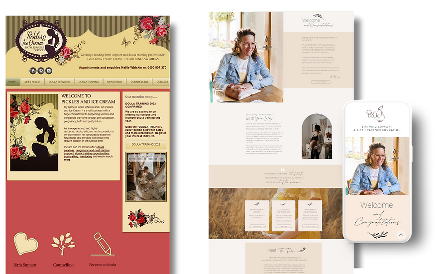 Old website design compared to new responsive design by Kylie Wiffen web designer