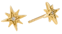 gold starburst shaped stud earrings with small lab-grown diamond centre