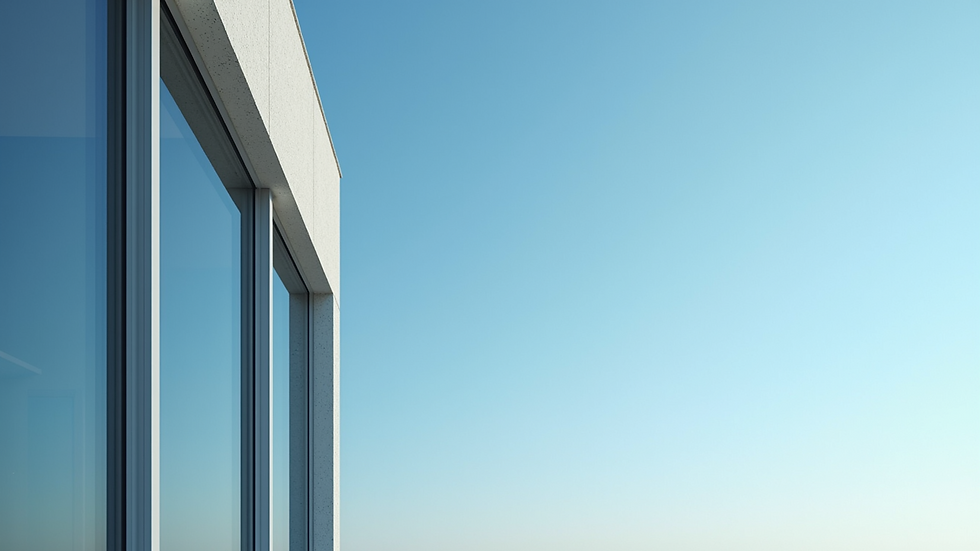 Close-up view of spotless windows showcasing reflections of a clear blue sky