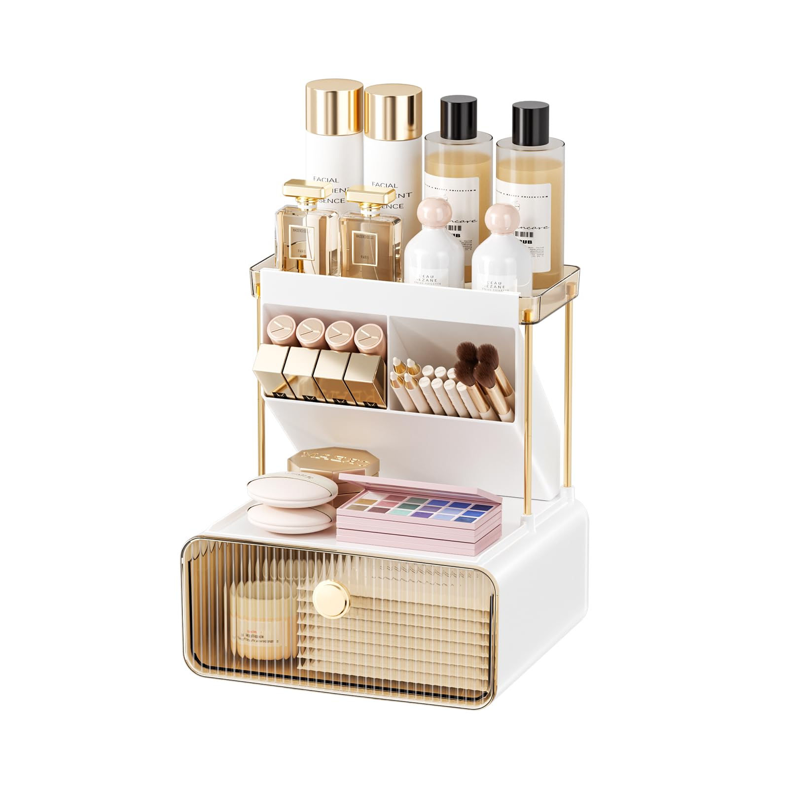 Anlynwooh Makeup Organizer with Drawer Bathroom Organizers and Storage,Makeup Br