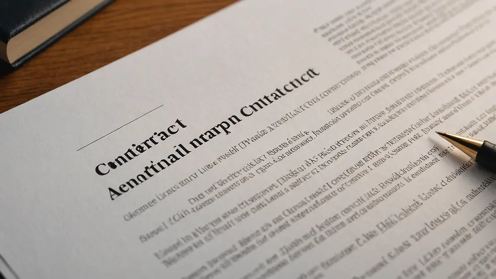 Close-up view of a legal contract with highlighted terms