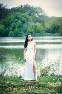 Senior female in long white dress  by Skokie Lagoons — senior graduate photographer Glencoe Chicago North Shore