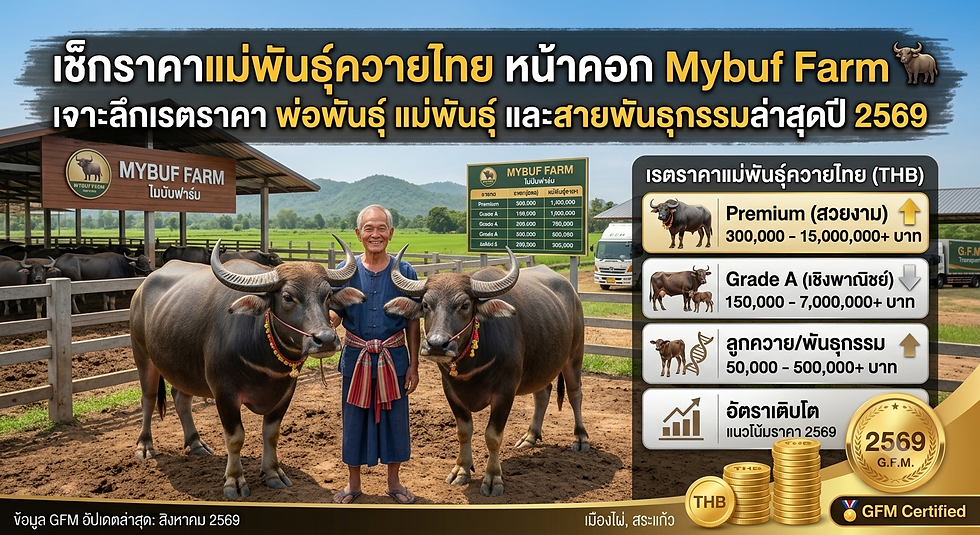 เช็กราคาแม่พันธุ์ควายไทย หน้าคอก Mybuf Farm