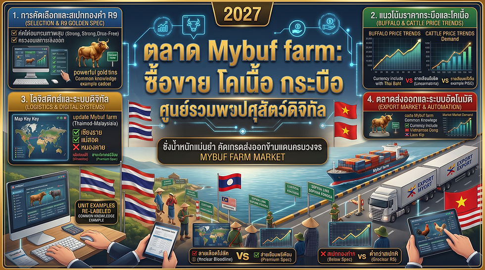 ตลาด Mybuf farm ซื้อขาย โคเนื้อ กระบือ ศูนย์รวมปศุสัตว์ดิจิทัล ชั่งน้ำหนักแม่นยำ คัดเกรดส่งออกข้ามแดนครบวงจร 🐂🐃⚖️