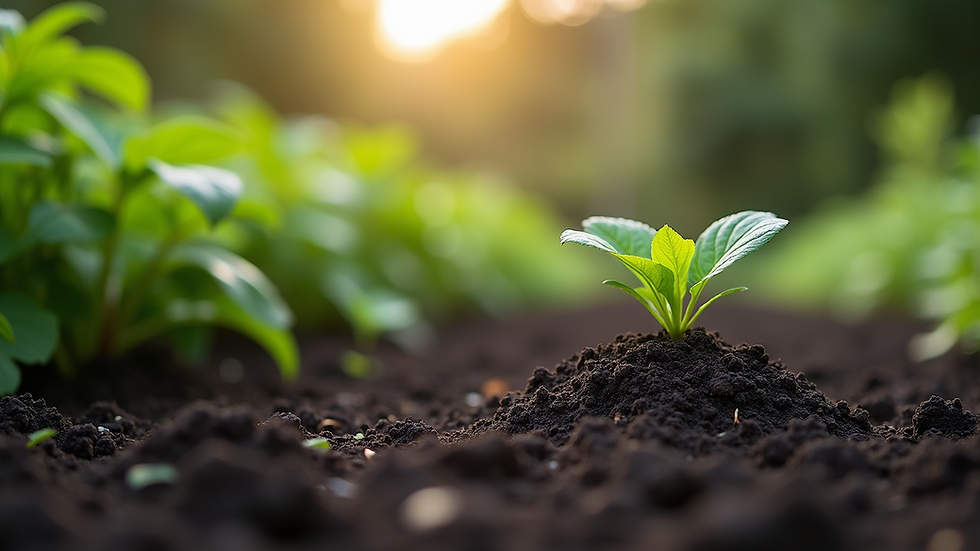 Close-up view of biochar in a garden bed