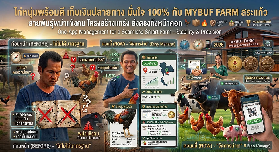 ไก่หนุ่มพร้อมตี เก็บเงินปลายทาง มั่นใจ 100% กับ MYBUF FARM สระแก้ว สายพันธุ์พม่าแข้งคม โครงสร้างแกร่ง ส่งตรงถึงหน้าคอก 🐓📦🔥