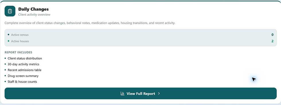 TrakWell Daily Changes report preview using fictional demo facility data.