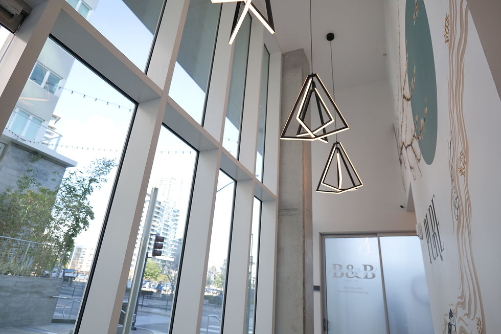 Eye-level view of a modern private salon suite with stylish decor and professional beauty equipment
