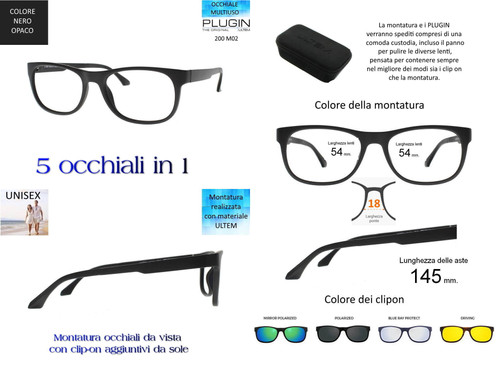 200 ULTEM M02 Nero Opaco UNISEX + 4 CLIP-ON - Montatura vista/sole | Andy  Tailor Ottica