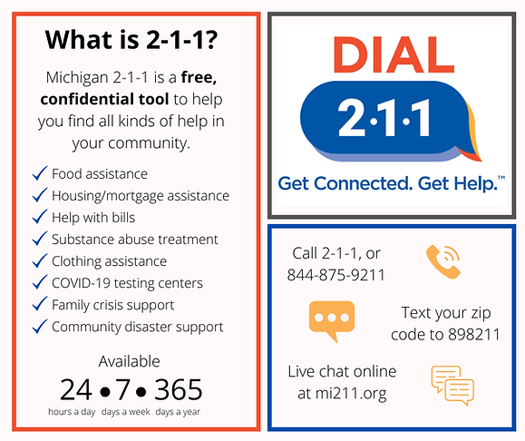 Illustration of 211 services and how to contact them.