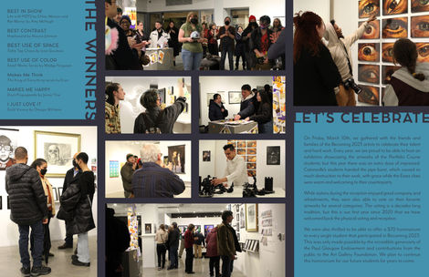 A spread from the Galleries at CCBC newsletter on the celebration night of Becoming 2023.