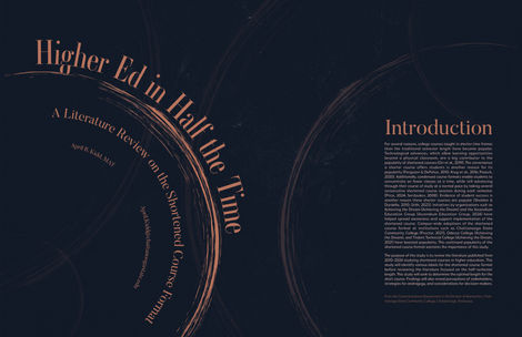 A magazine spread on higher education courses being offered in shortened timelines included in TALES, an academic journal produced by the Community College of Baltimore County in 2025.