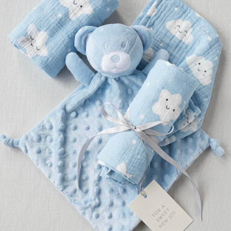 Miniatura: Set Doudou Orsetto e Coppia di Mussole Celeste