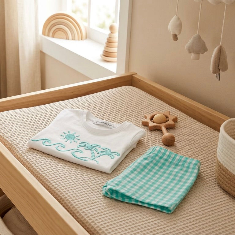 Miniatura: Completo Mare Due Pezzi con Stampa Tropicale e Copripannolino