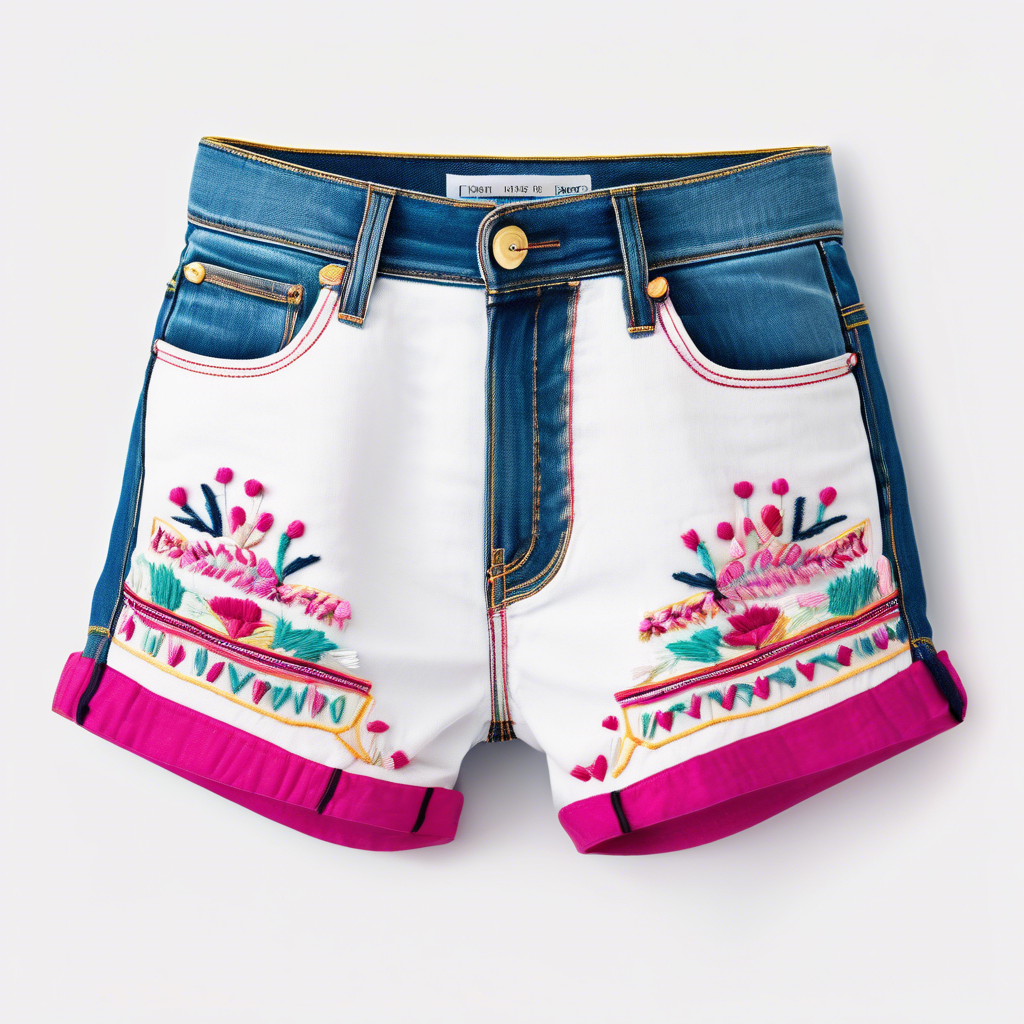 Embroidered Denim Shorts
