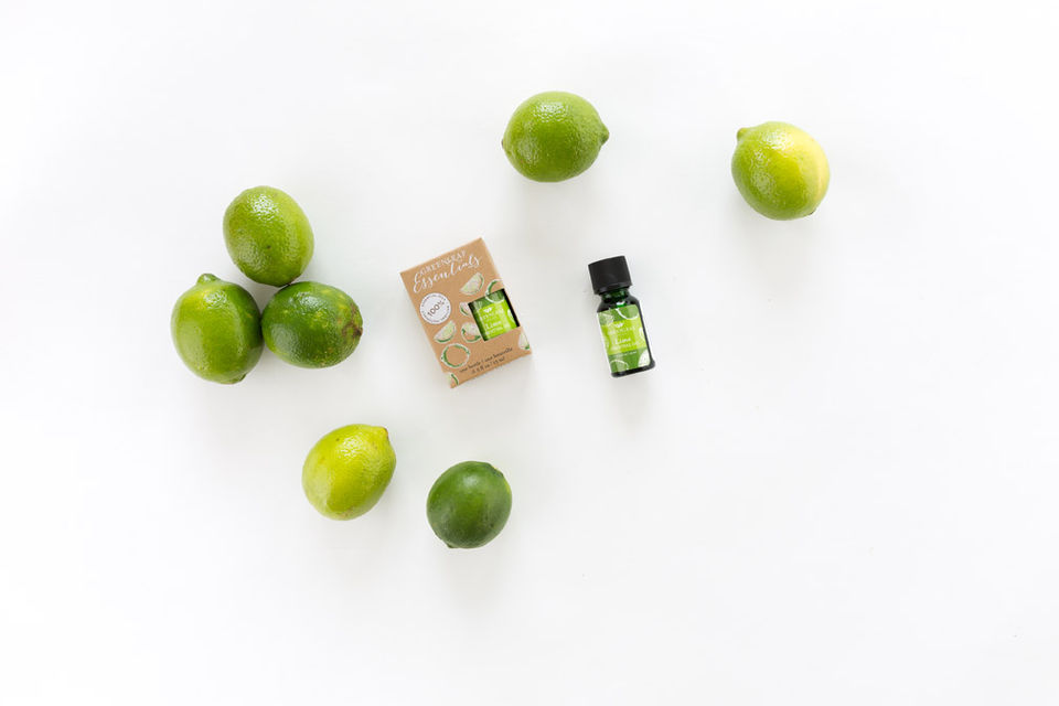 Image of Greenleaf lime scented essential oils on white background