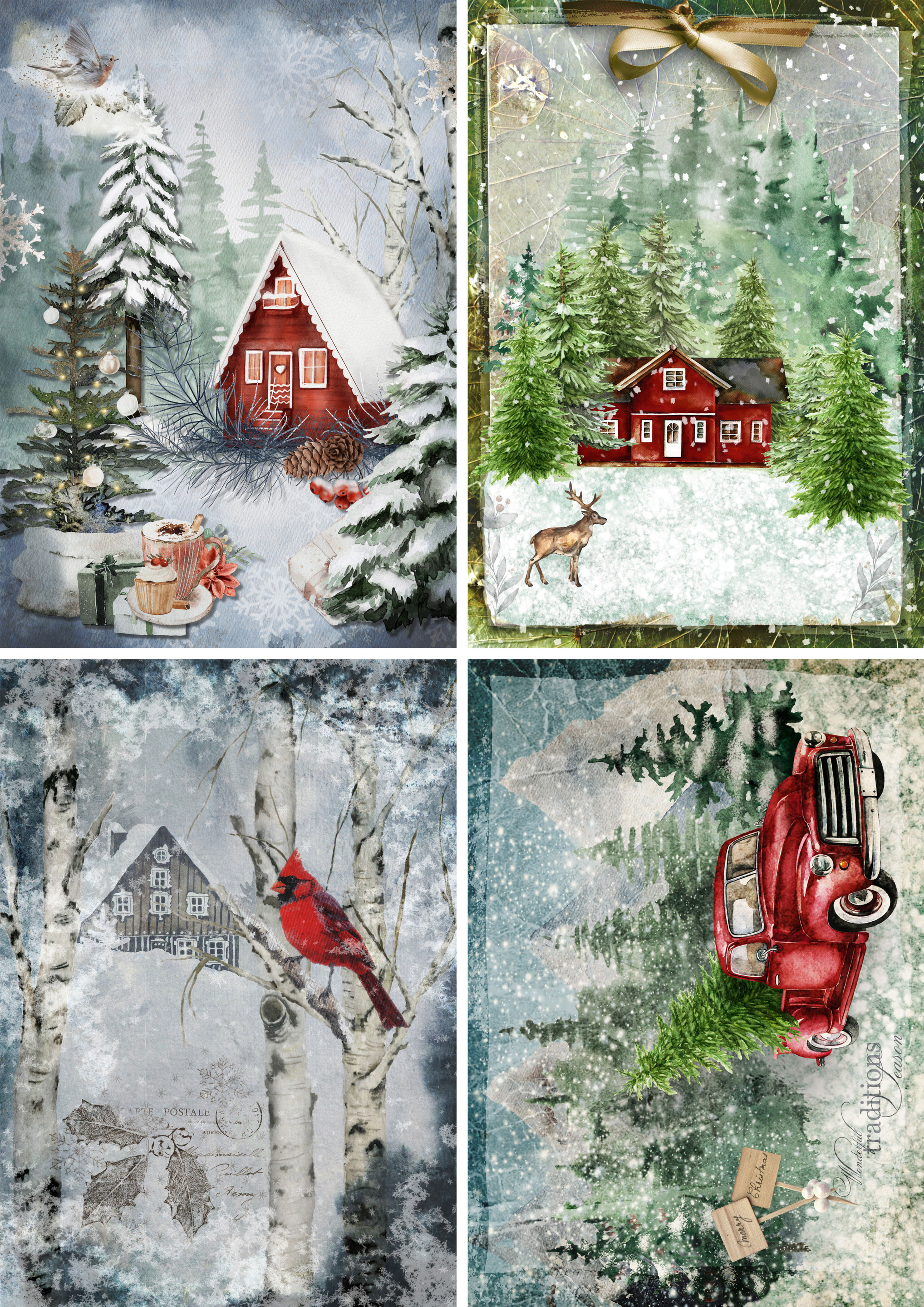 Christmas Pops of Red 4pk Decoupage