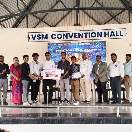 CSE students proudly holding their second-place trophy on stage during the hackathon award function
