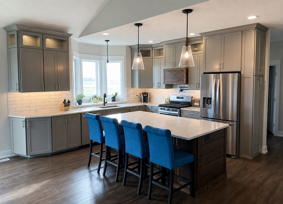 Modern kitchen featuring bespoke custom furniture.
