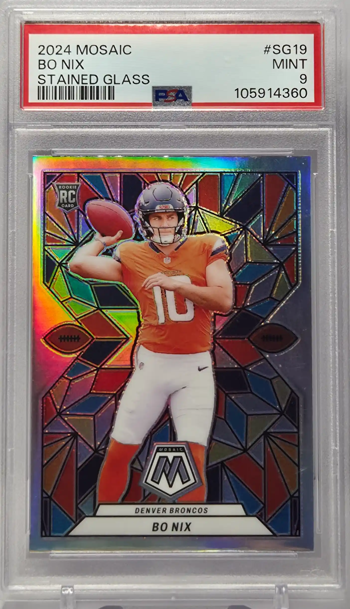 2024 Mosaic Bo Nix Stained Glass SG19 PSA 9 Football Card
