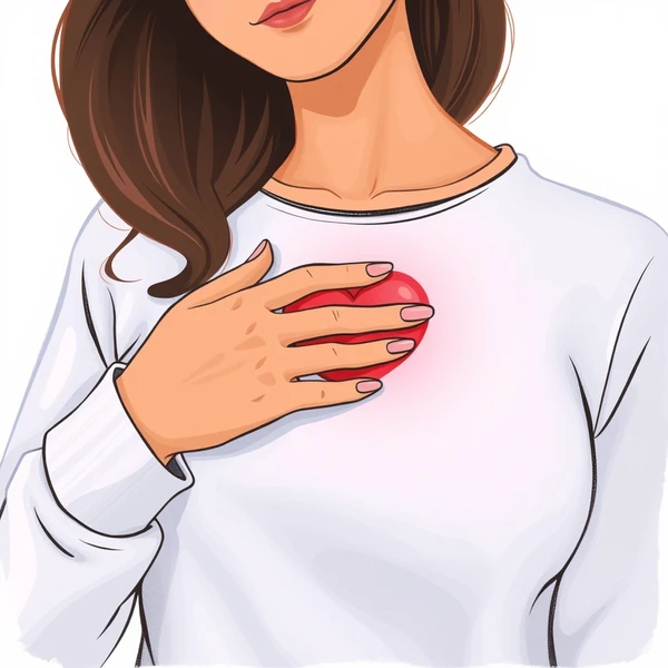 A woman with her hand over her heart.