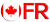 A condensed version of a Canadian flag in a circle with the letters "FR" to the right. The button links to the French version of the site.