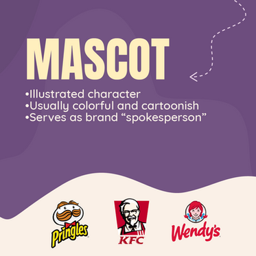 Mascot logos contain illustrated characters that serve as the brand "spokesperson"
