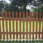 Circular thumbnail displaying a close-up of a modern wooden garden fence panel.