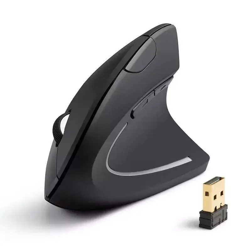 Mouse Vertical Ergonômico Sem Fio preto com receptor USB 2.4G