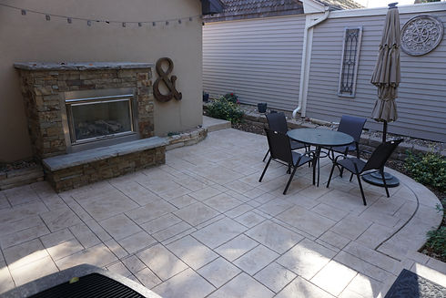 Stamped Concrete Porch with Fireplace
