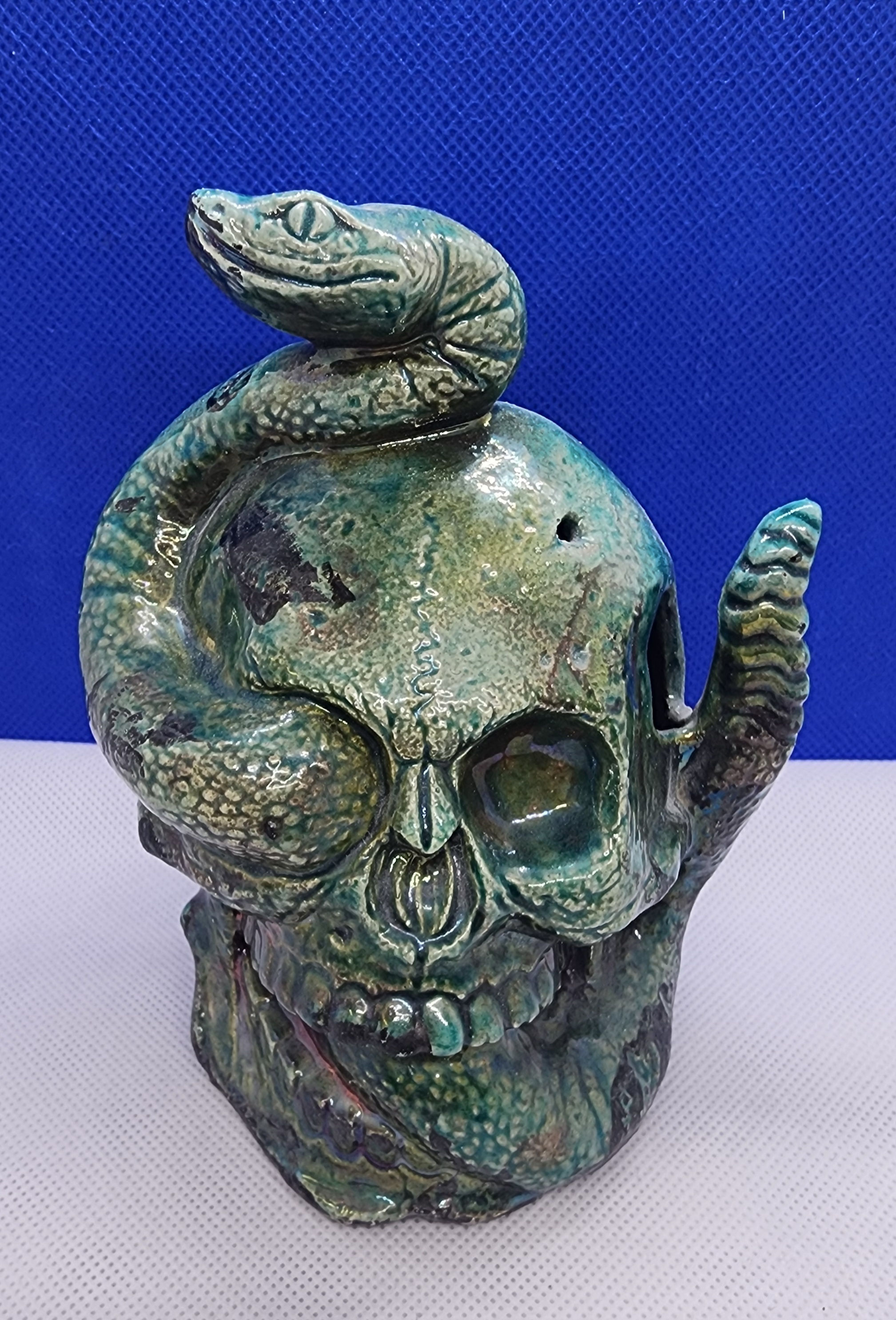 Raku Skull with Snake