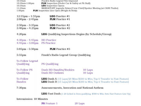 CARS Tour West Pro Late Model/INEX Summer Nationals - 3 Day Schedule