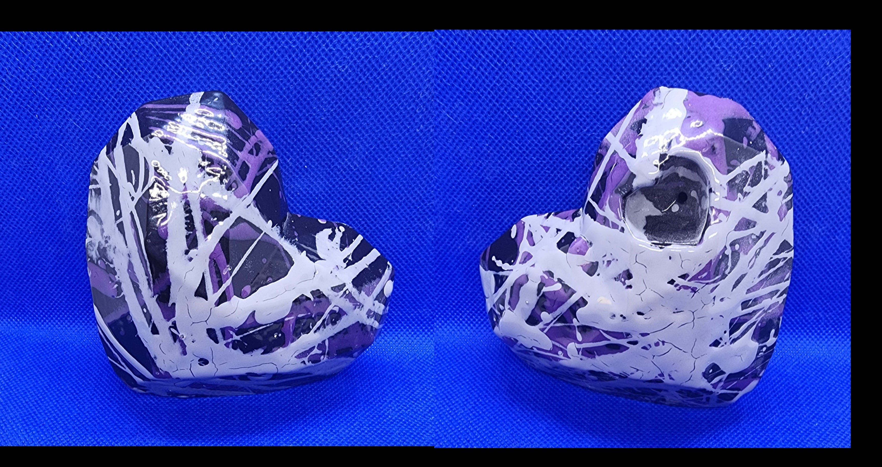 Hex Heart Pipe - Purple, Grey & Black Splatter Design