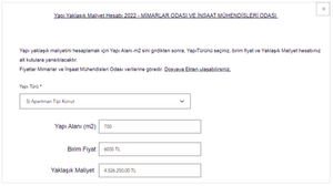 Yapı Yaklaşık Maliyet Hesaplama 2022