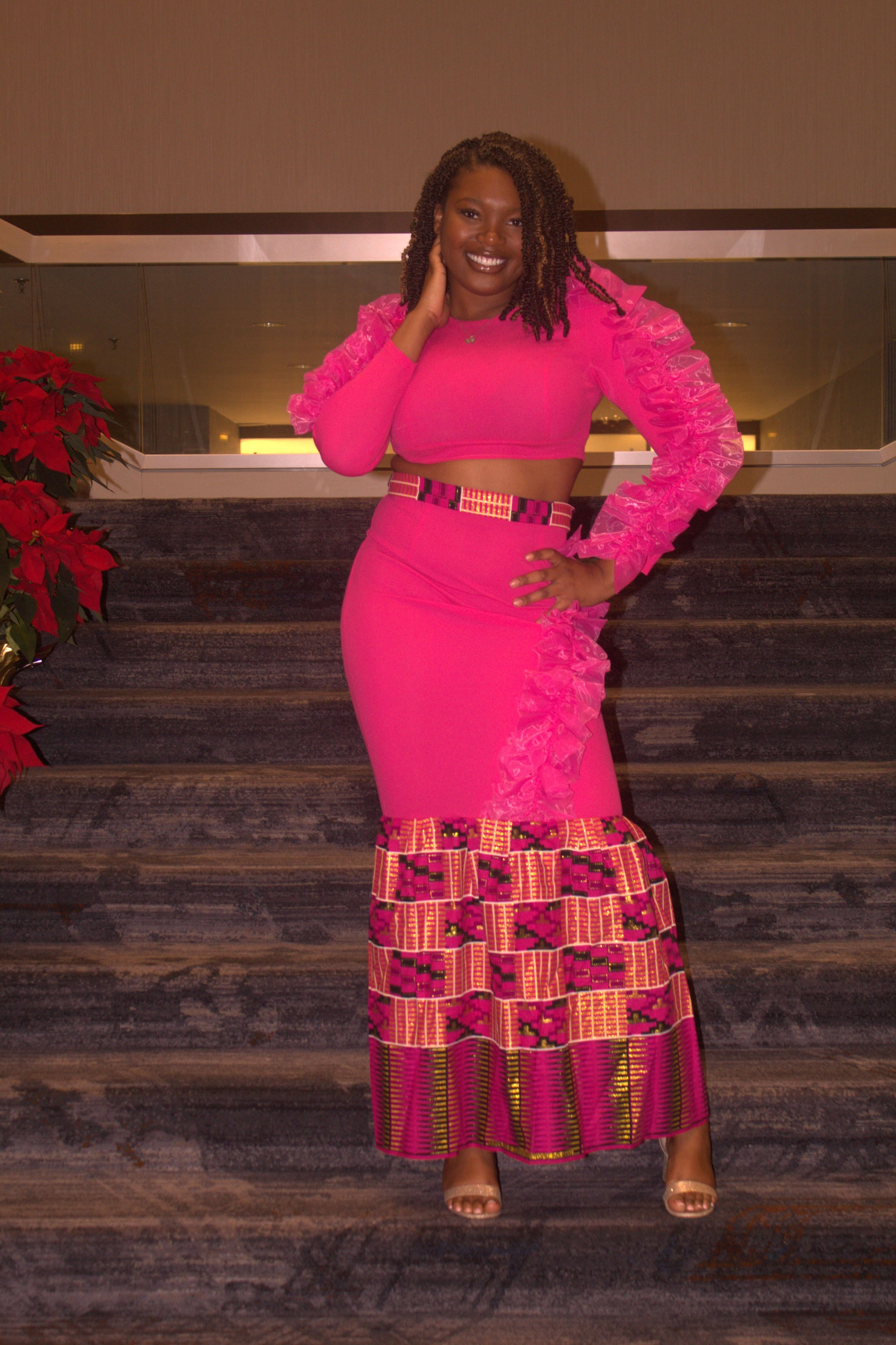 OSIKANI 2 Piece Pink Kente Crop Top and Mermaid Skirt