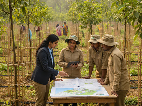 Corporate CSR team evaluating a tree plantation NGO project in India
