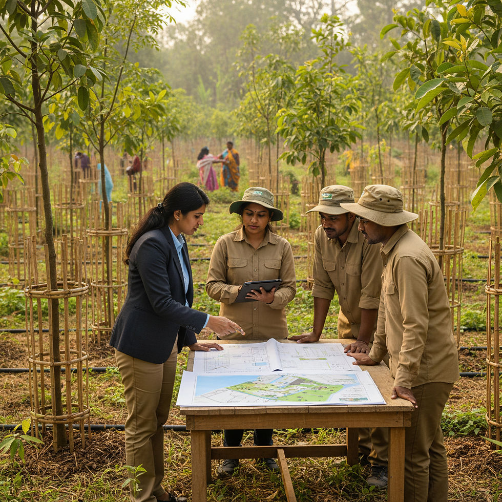 Corporate CSR team evaluating a tree plantation NGO project in India
