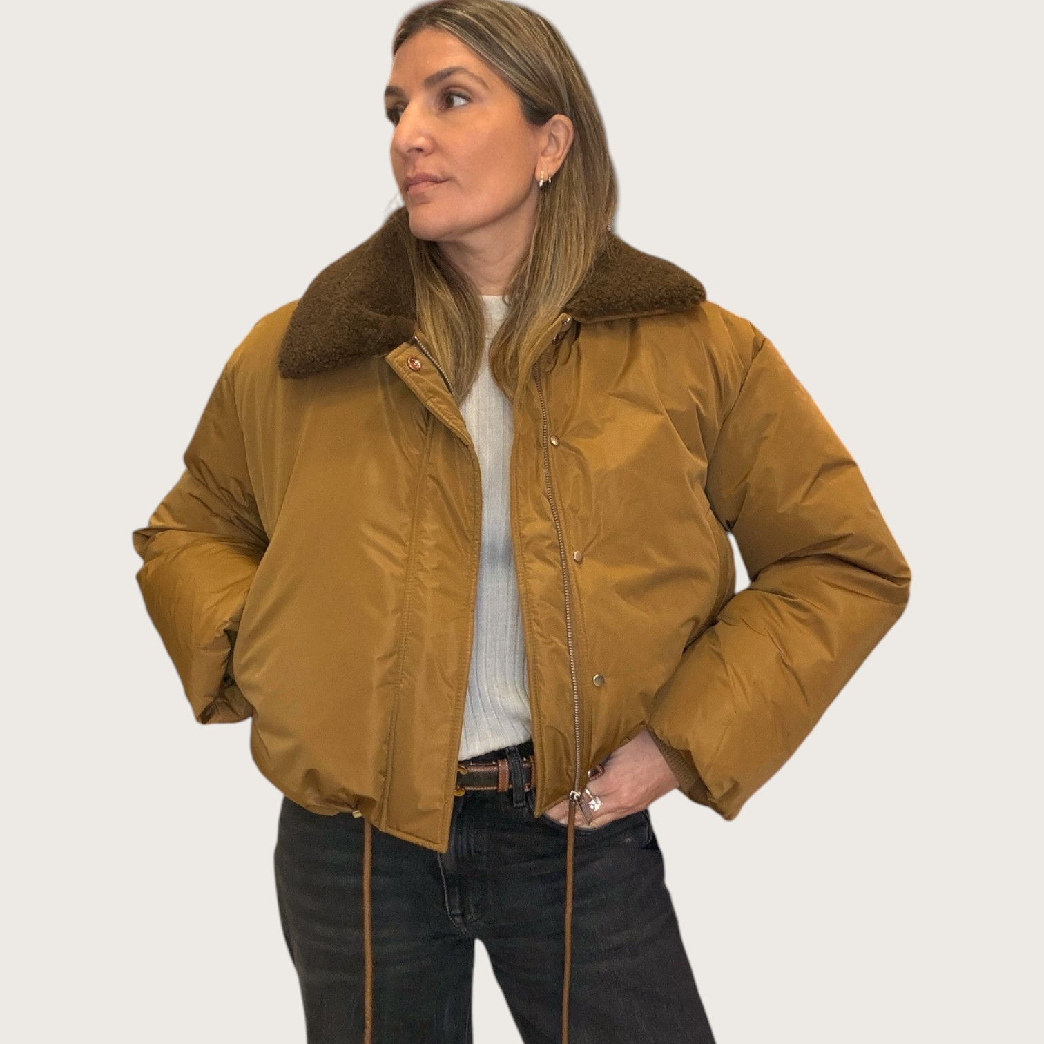 doudoune camel fausse fourrure