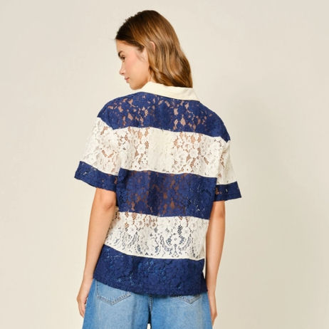 Miniature : polo rayee baseball dentelle