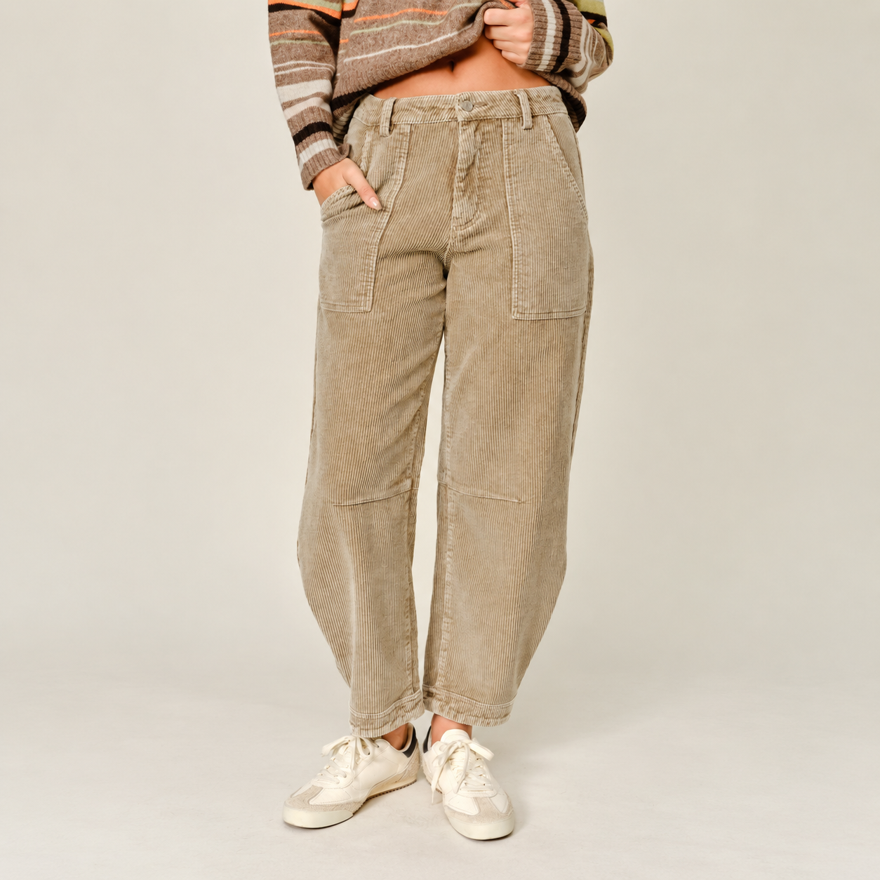 pantalon barrel velour taupe