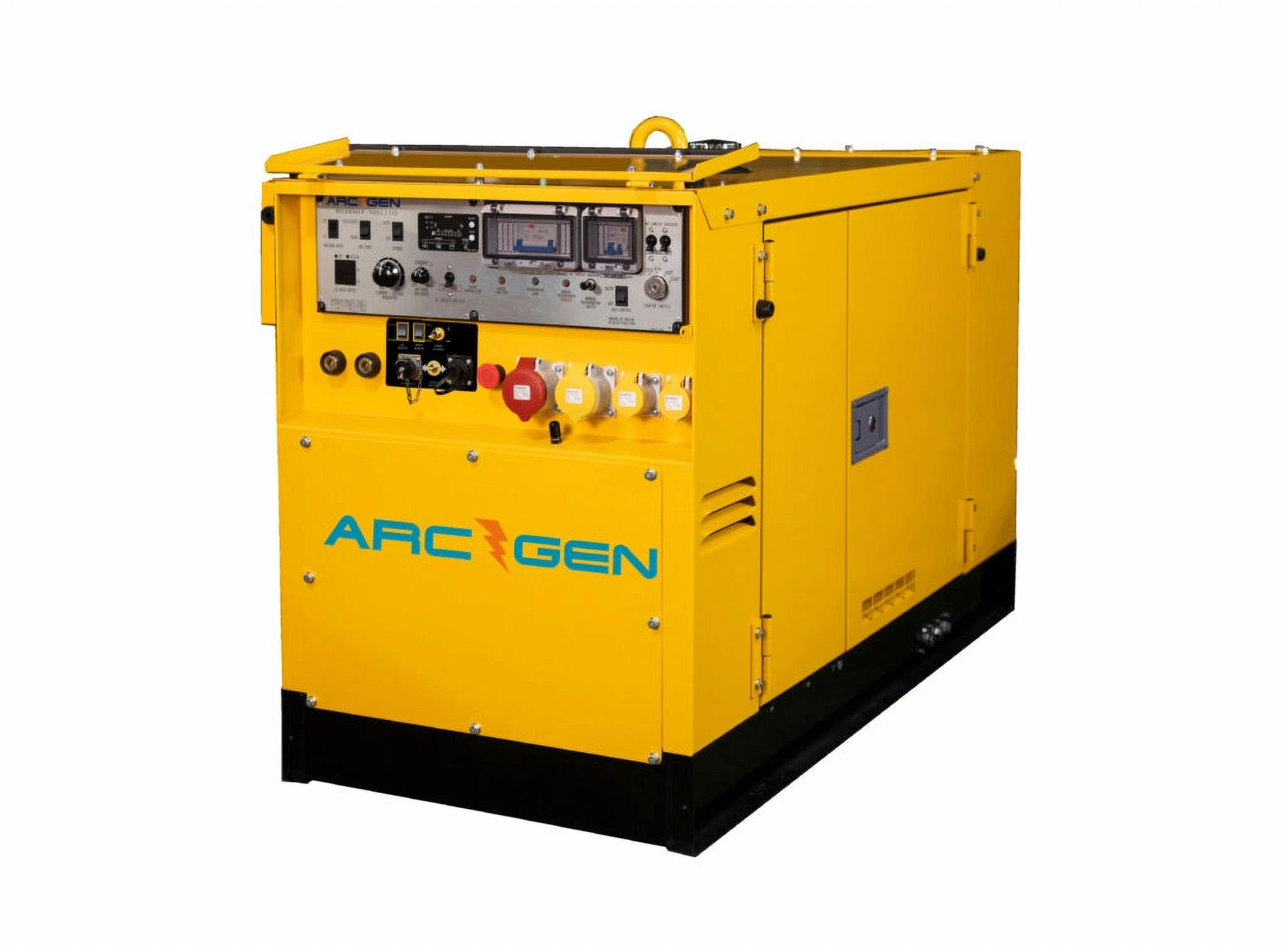 Yellow Arc-Gen generator. Arc Gen text visible. Power generation equipment ready to use.