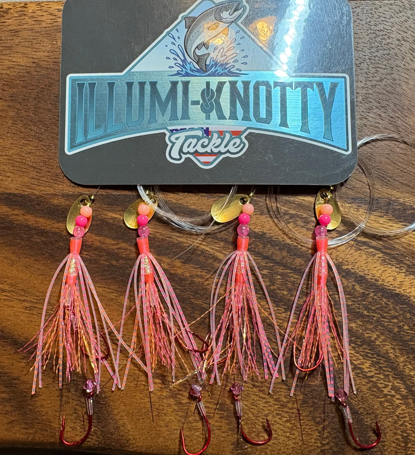 Shrimp Pink & Orange U.V. & Glow Super Tube Hoochie Kokanee/Tube Fly Snelled