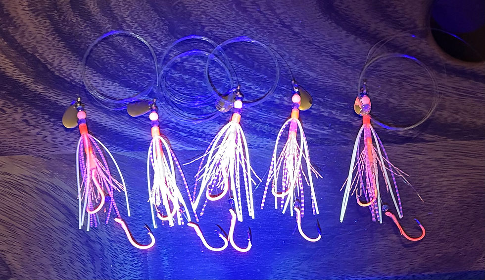 Thumbnail: Fl. Pink / U.V.Glow Super Tube Hoochie Tube Fly for Kokanee & Trout