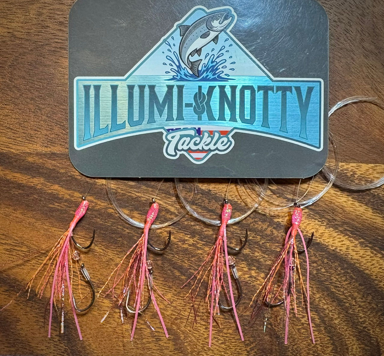 Shrimp Pink w/ Orange Diamond Fire U.V. Glow Fly Kokanee Trout Trolling Snelled