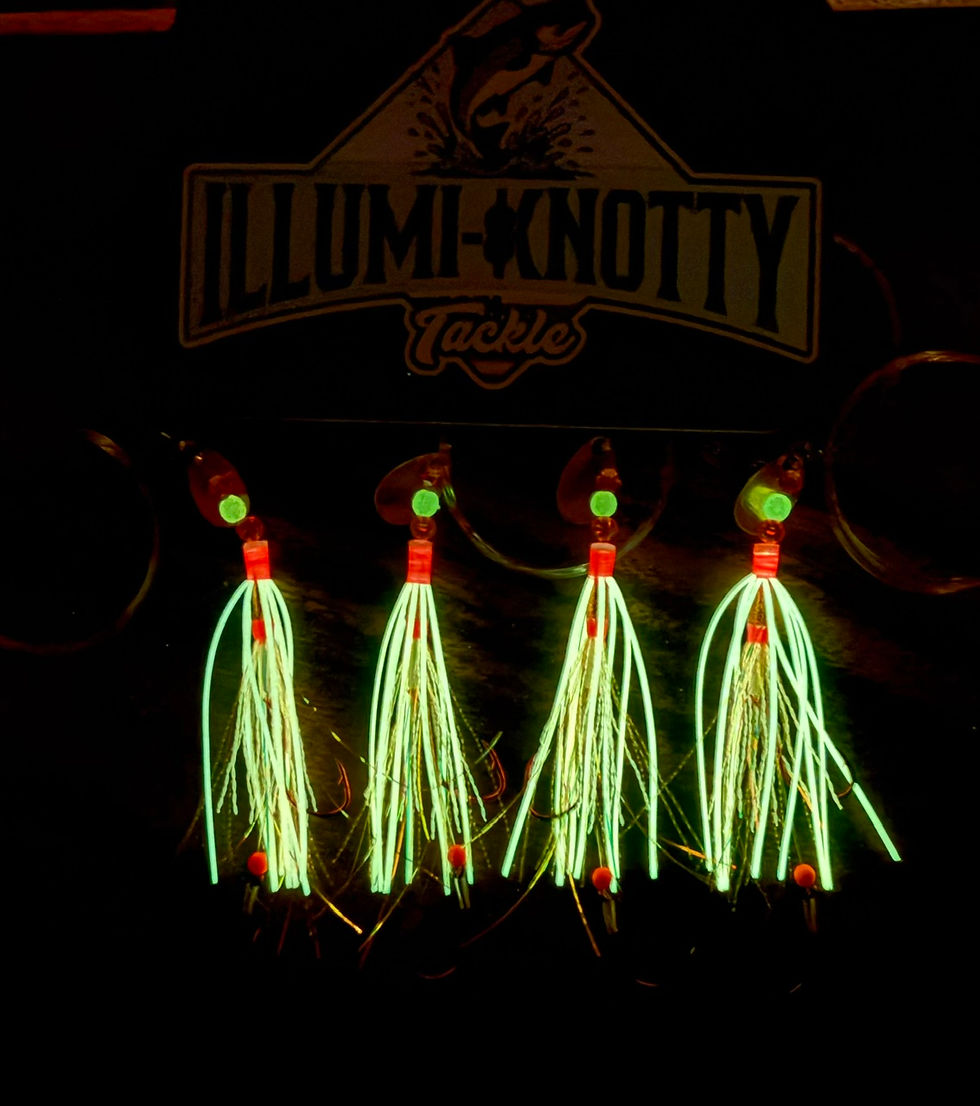 Thumbnail: Ultra Orange with U.V. & GLOW Kokanee/Trout Super Tube Hoochie Tube Fly Snelled