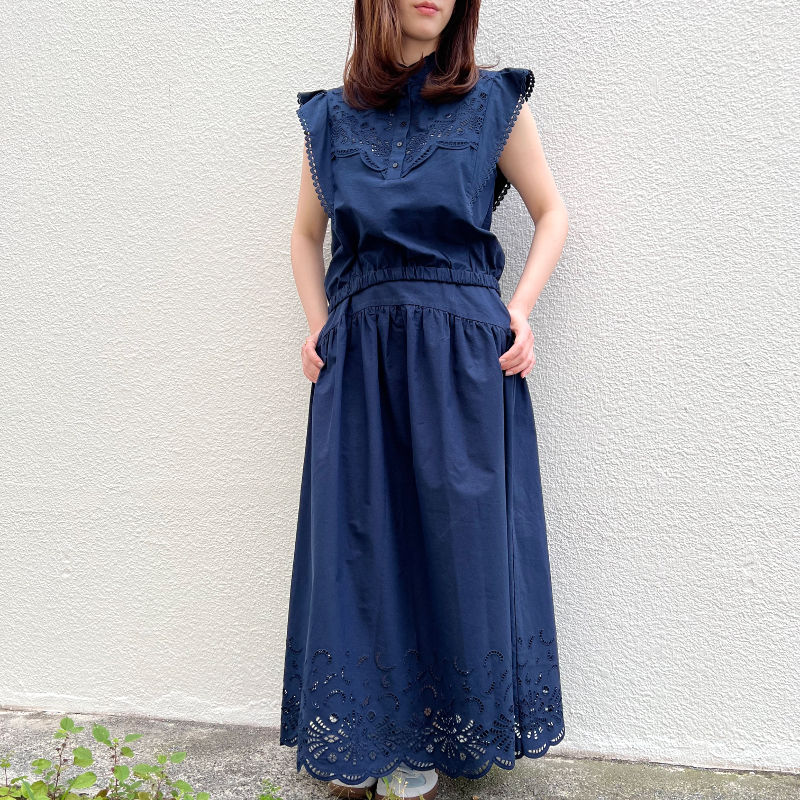 サムネイル： organic cotton cutwork skirt navy
