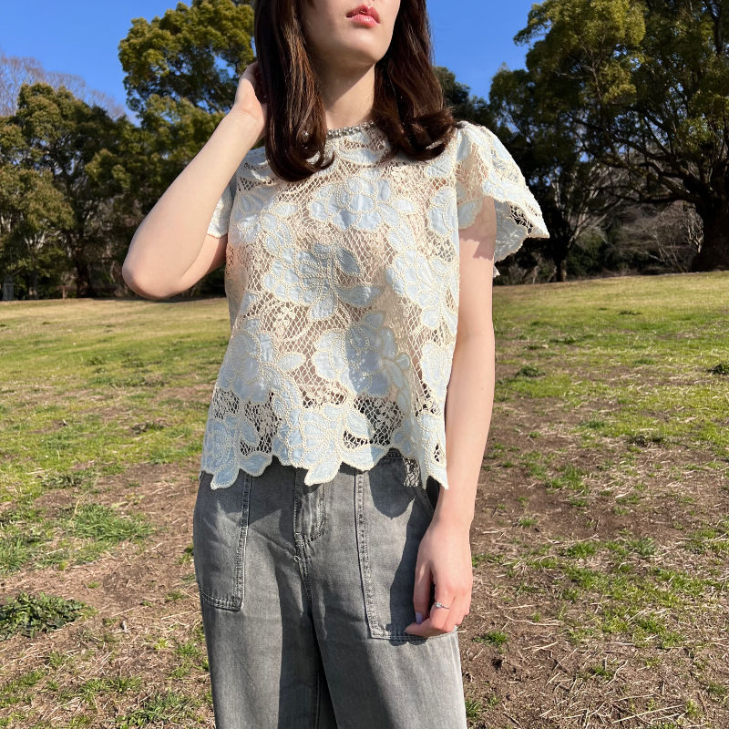 Thumbnail: floral lace bijou short sleeve top