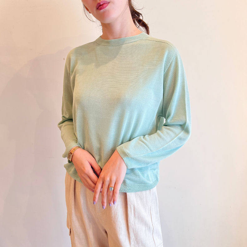 Thumbnail: 100% silk mint green knit top