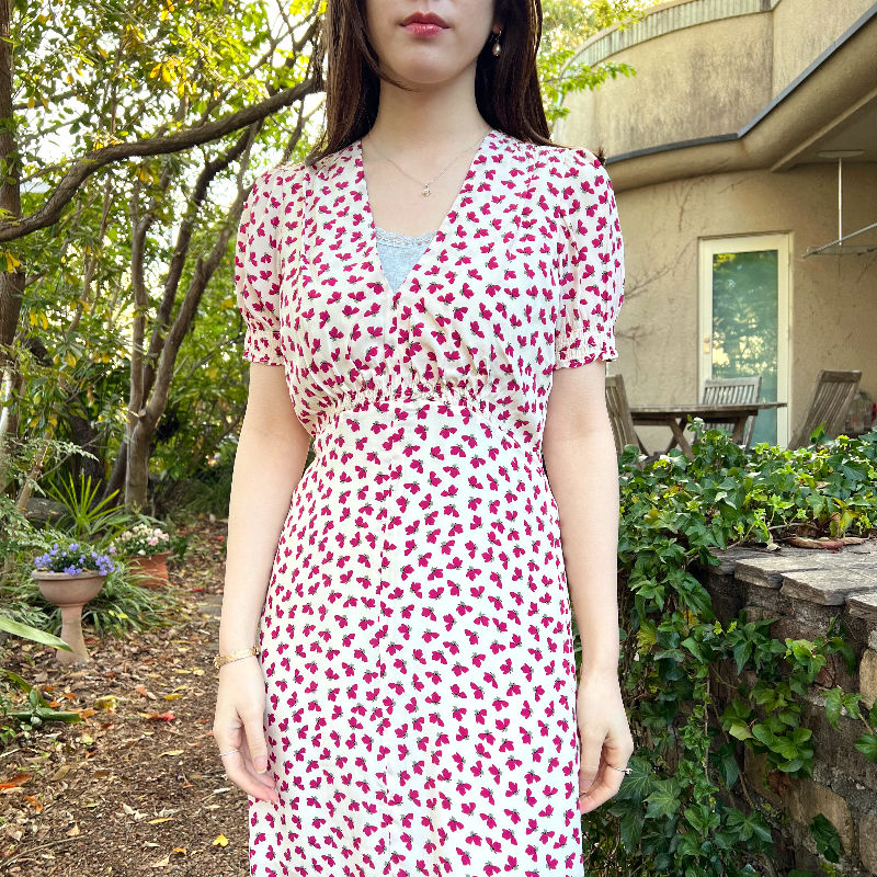 Thumbnail: rose pink flower printed dress