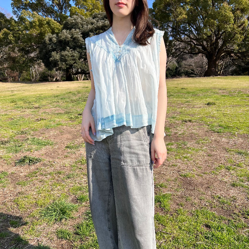 Thumbnail: airy sheer sleeveless blouse light blue